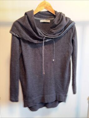 🇮🇹 Made in Italy D. Exterior Women's Dark Gray Cowl Neck Sweater with Drawcord